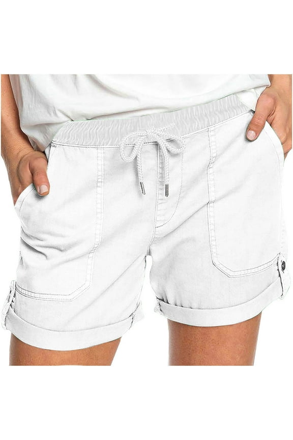Shorts for Women High Waisted Solid Color Casual Wide Leg Loose Lace-Up Shorts with Pockets