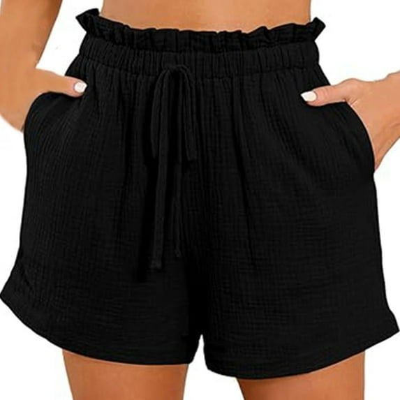 DealovyShorts for Women Wide Leg Drawstring High Waisted Summer Casual Ruffle Beach Shorts with Pockets