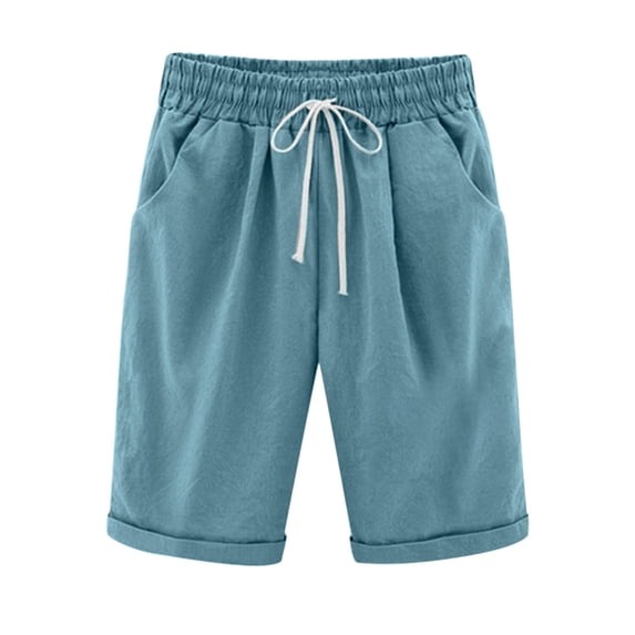 DealovyWomens Plus Size Shorts Casual Cotton Linen Elastic Waist Drawstring Comfy Lightweight Shorts with Pockets