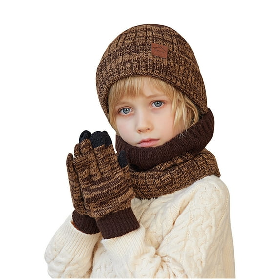 Deals 1-11 Years Kids Winter Beanie Hat Warm Knit Thick Ski Cap And Scarf Gloves Set for Girls Boys Deals