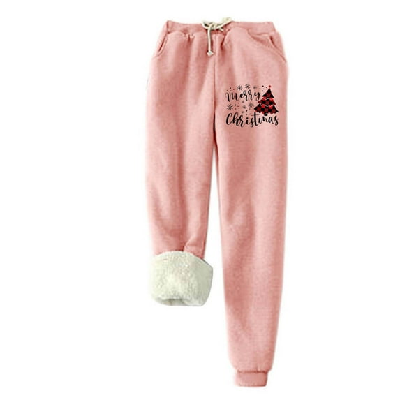 Deals under 10.00 LYXSSBYX Leggings for Women Warm Pajama Women's Printed Bottom Pants, Lamb Fleece Pockets, Elastic Tie Up, Thickened Plush, Warm and Sanitary Pants