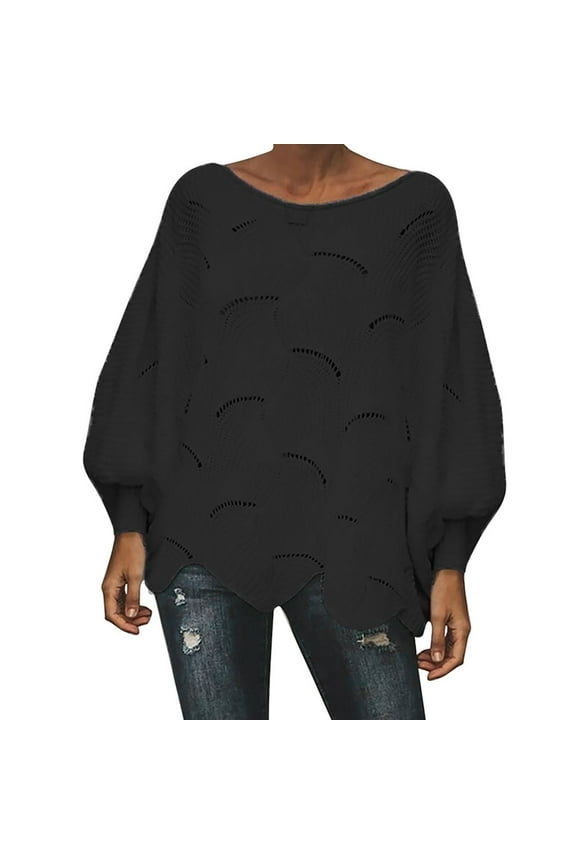 Women Fall Sweaters Dress for Women Women's Solid Color Casual Hollow Chain Link Loose Knitted Bat Sweater Sweater
