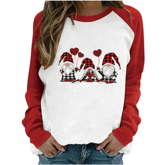 Deals under 10.00 LYXSSBYX Womens Tops Long Sleeve Clearance Women Autumn And Winter Casual Christmas Printed Round Neck Long Sleeve Pullover Blouse Sweatshirt Tops