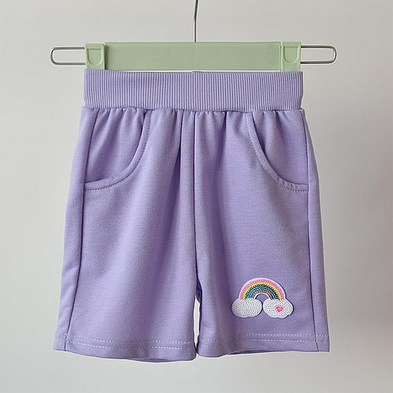 Deals $10 & Under Kiviey Girls Volleyball Shorts 100% Cotton Casual Sports Shorts Cropped Elastic Waisted Print Five Quarter Pants Size 12M-10Y