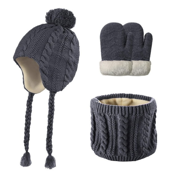 2-5 Years Kids Winter Hat Warm Knit Thick Ski Cap with Scarf Gloves Set for Girls Boys