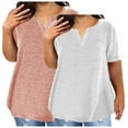 thumbnail image 1 of Deals 2 Pcs Henley Neck Tee Shirts for Women Plus Size Tunic Tops Pure Classic Short Sleeve Shirts Loose Fitting T-Shirts Fltter Hem Relaxed Fit Tunic Blouses Dressy Work Office Clothes With Pockets, 1 of 4