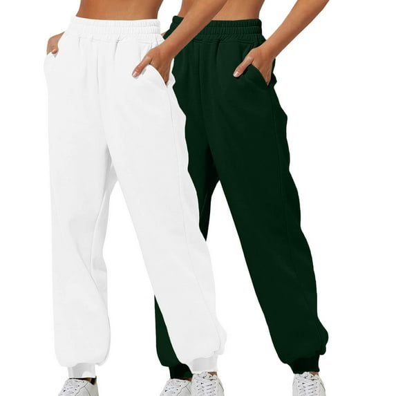 2 Pcs Women's Athletic Pants Pull On Stretch High Waisted Sweatpants Pure Classic Trousers Lounge Baggy Sports Fit Pants Workout Running Gym Track Pants with Pockets Trends Clothes 2025