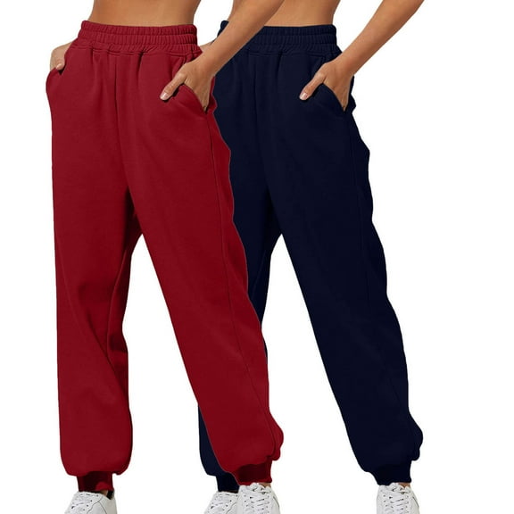 2 Pcs Women's Athletic Pants Pull On Stretch High Waisted Sweatpants Pure Classic Trousers Lounge Baggy Sports Fit Pants Workout Running Gym Track Pants with Pockets Trends Clothes 2025