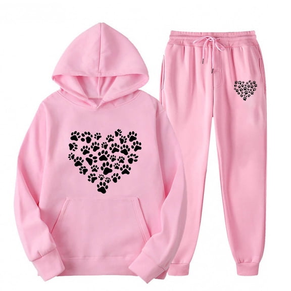 2 Piece Sweatshirt and Sweatpant Sets Women Hoodie Sweatsuits Love Heart Printed Valentines Day Joggers Fall Outfits (M, Pink 02)