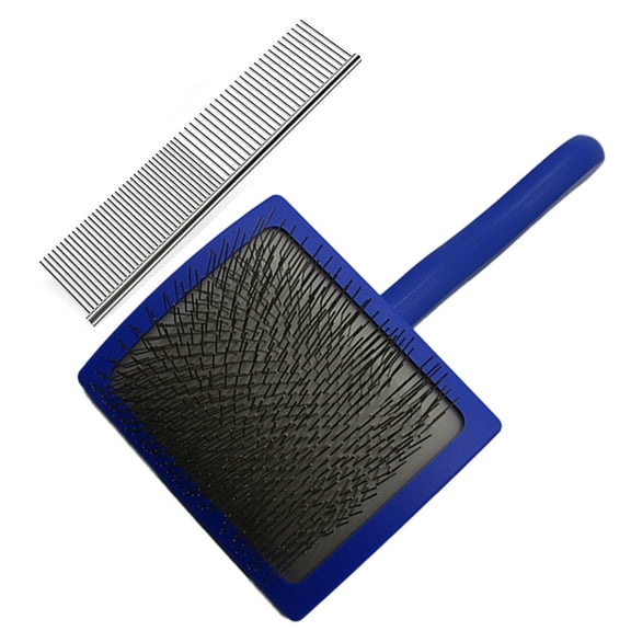 2Pcs Slicker Brush for Dogs & Pet Comb, Lightweight Dog Brush for Grooming, Durable Dog Brush with Extra Long Pins (Blue 7.9x3.7 inch)