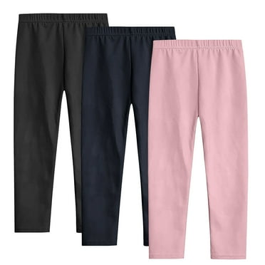 Deals 3 Pack Leggings for Girls Kids Soft Leggings Cotton Pants Ankle Length Stretchy Tights, 5-6 Years Pink