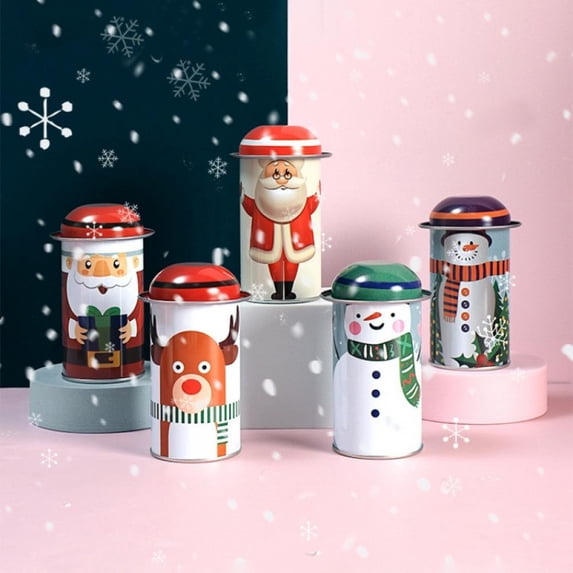 3 Pieces Christmas Cookie Tins Xmas Candy Tinplate Tins Retro with Lids Cookie Containers for Storing Candies Biscuits Treat Tea Small Gift and More,4.5x2.2inch,Pattern Send by Randomly