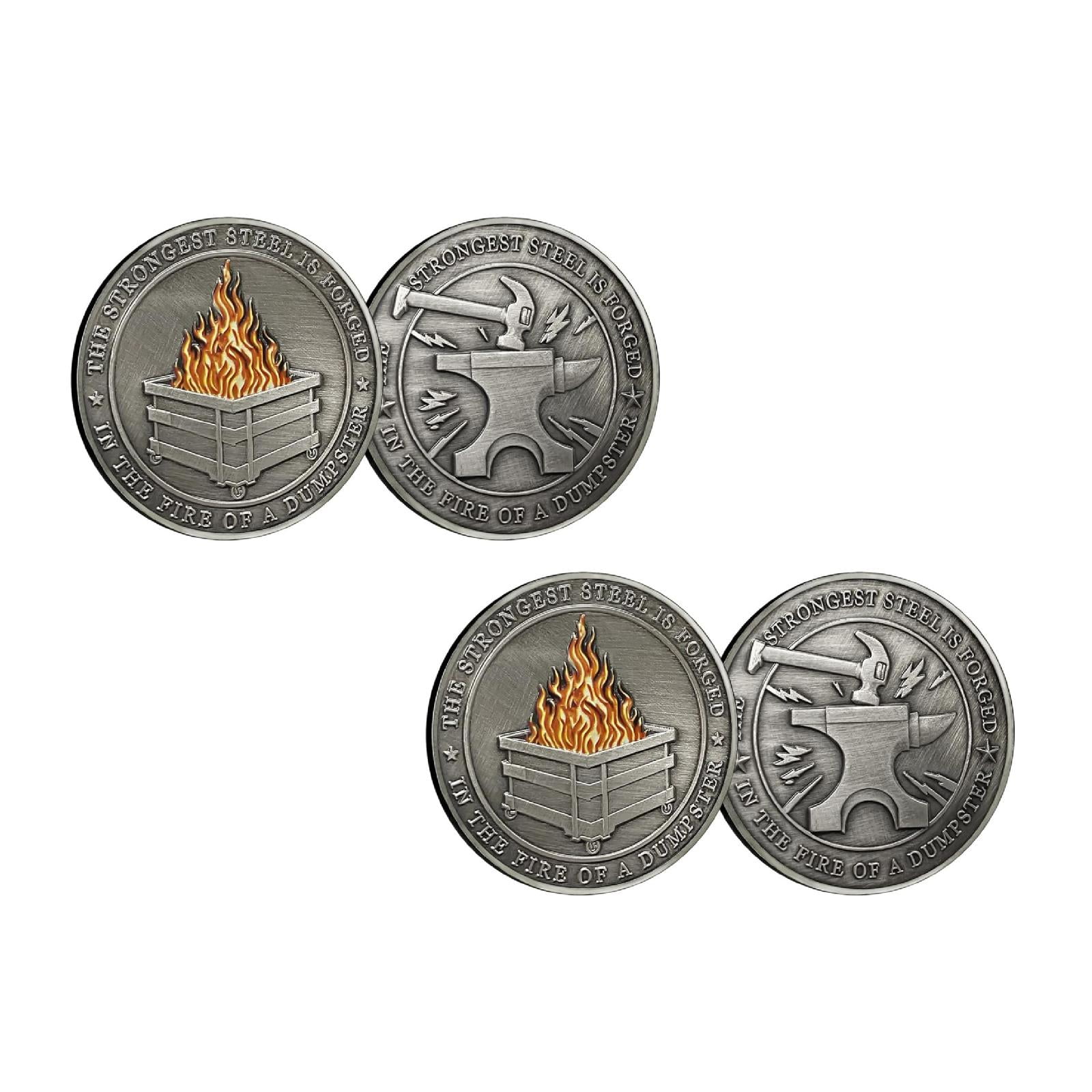 SHAOTELLME Deals! 4Pcs Dumpster Challenge Fire Con Desk Accessories Funny Challenge Cons Double Sided Hilarious Medallion for Staff Appreciation Gifts Funny Commemorative Con Office Gifts,Silver