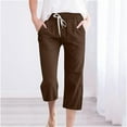 thumbnail image 1 of Axiiglly Linen Pants Women Lightweight Plus Size Capri Pant Solid Color Drawstrings Straight Leg Pants Casual Loose Comfy Cotton Pant with Pockets, 1 of 5