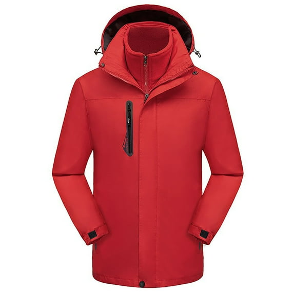 Deals up to 50% off LEBONYARD Raincoats Adult Women&Men,Men and Women Couple Style Sprinting Suit Three In One Or Two Outdoor Ski Riding Suit Hooded Warm Coat Red XL