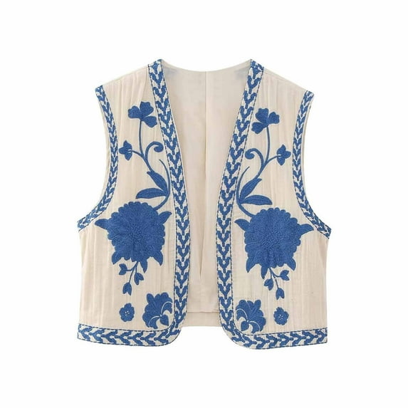 Spring Tops for Women 2025 LEBONYARD Winter Jackets for Women Sleeveless,Women Vintage Embroidered Vest Tops Linen Cropped Sleeveless Floral Cardigans Fashion Vests