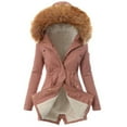 thumbnail image 1 of Deals up to 50% off LEBONYARD Womens Coats Clearance under $10,Womens Ladies Warm Jacket Winter Solid Turn Coat Hooded Collar Lambswoo Outerwear Pink XL, 1 of 3