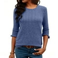 thumbnail image 1 of Long Sleeve Shirts Tops for Womens Sweaters Ndbuld Fashion Women's Casual Solid Color Round Neck Short Sleeve T-shirt Top Blouse,Blue,2XL, 1 of 6