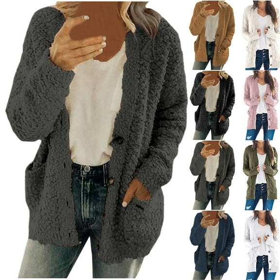 YOTAMI Women's Knit Sweater Cardigans 2025 Winter Oversized Cardigan with Pocket Long Sleeve Solid Color Open Front Lightweight Casual Jacket Coats Dark Gray, Sizes S