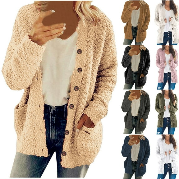 YOTAMI Women's Knit Sweater Cardigans 2025 Winter Oversized Cardigan with Pocket Long Sleeve Solid Color Open Front Lightweight Casual Jacket Coats Khaki, Sizes XL