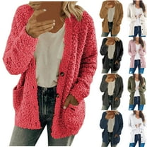 YOTAMI Women's Knit Sweater Cardigans 2025 Winter Oversized Cardigan with Pocket Long Sleeve Solid Color Open Front Lightweight Casual Jacket Coats Pink, Sizes 4XL