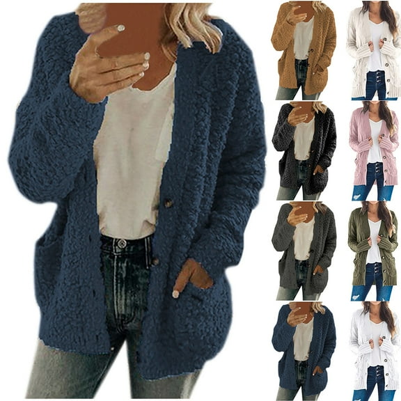 YOTAMI Women's Knit Sweater Cardigans 2025 Winter Oversized Cardigan with Pocket Long Sleeve Solid Color Open Front Lightweight Casual Jacket Coats Dark Blue, Sizes M