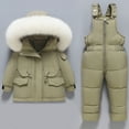 thumbnail image 1 of Winter Kids Boys Ski Suit Pants Jackets Sets Boys Girls Fashion Solid Color Down Jackets Keep Thickening Warm Outdoor Coat Jumpsuit Set Green 3 Years, 1 of 6