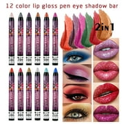 Deals 50% off Clear eauty Products Makeup 12 Colors Lip Gloss Lipstick Pen Eyeshadow Stick Shiny 2 In 1 Set Easy To Color Special offers