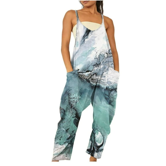 up to 60% off Gifts Usmixi Womens Jumpsuits Wide Leg Loose Overalls Spaghetti Strap Jumpsuits with Pocket Casual Tie-Dye V-Neck Sleeveless Long Summer Rompers Light Blue s