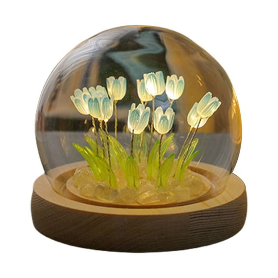 Artificial Tulip Flower Night Light Led Bedside Lamp Christmas Gifts Lamp Decorations (Blue)