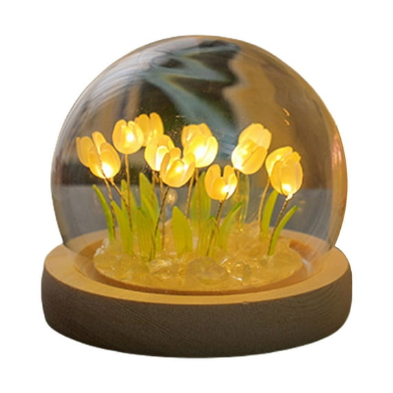 Artificial Tulip Flower Night Light Led Bedside Lamp Christmas Gifts Lamp Decorations (Yellow)