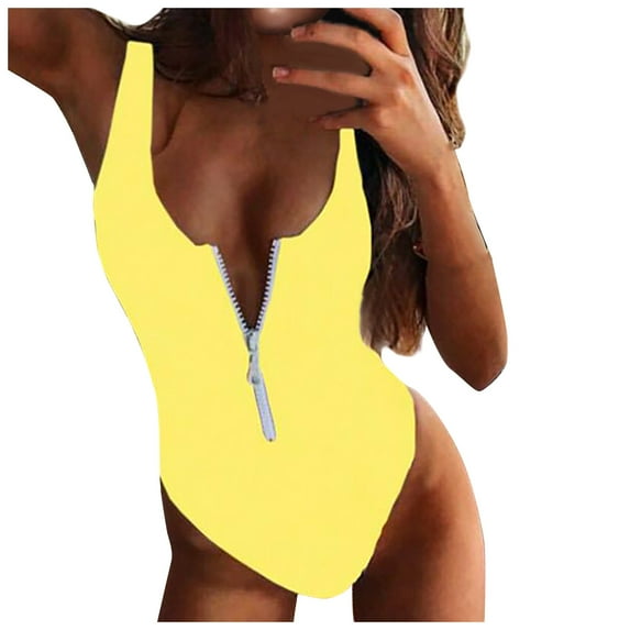 Deals Ausyst Swimsuit Women Sexy One-Piece Zipper Solid Swimwear Swimsuit Bikini Swimming Beachwear, Summer Clearance!