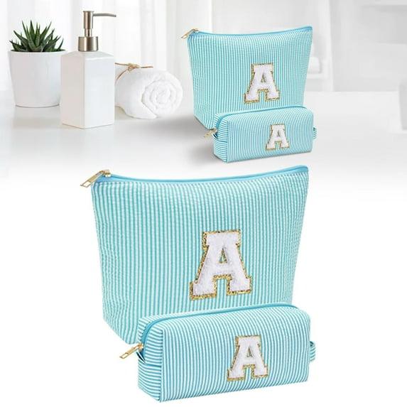 Bradem Makeup Bag Set Initials Cosmetic Bag Birthday for 10 11 12 13 14 15 16 17 18 Years Old Girl Teen Girls Trendy Stuff Personalized Toiletry Bag Travel, Letter Cosmetic Bag Light Blue
