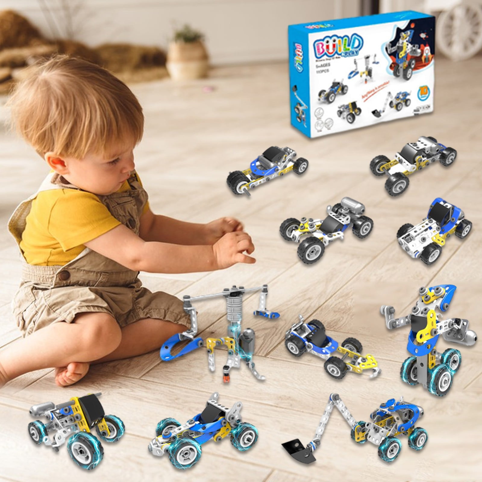 Building Kit Toys, Motorized Erector Sets for Kids Ages 4 5 6 7 8+,STEM Building Toys for Boys Girls 3-5 4-8 5-7 6-8 Year Old, Assembly Car Engineering Kit,Creative Educational Learning Toys