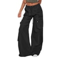 thumbnail image 1 of Deals CKpwisy Cargo Pants for Women Elastic Waist Drawstring Bell Pants Casual Hip Hop Joggers Pants Loose Trendy Flap Pocket Trousers Retro Flared Long Pnats with 6 Pockets Y2K Streetwear, 1 of 5