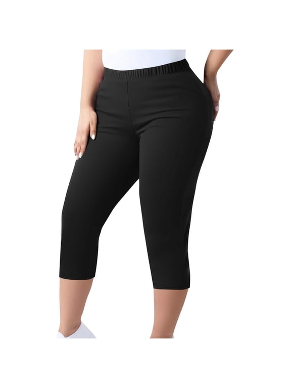 Capri Pants For Women Plus Size Yoga Leggings Lounge Elastic Waist Cropped Pants Basic Plain Sweat-Pants Light Breathable Trouser Beach Gym Workout Running Casual Capris
