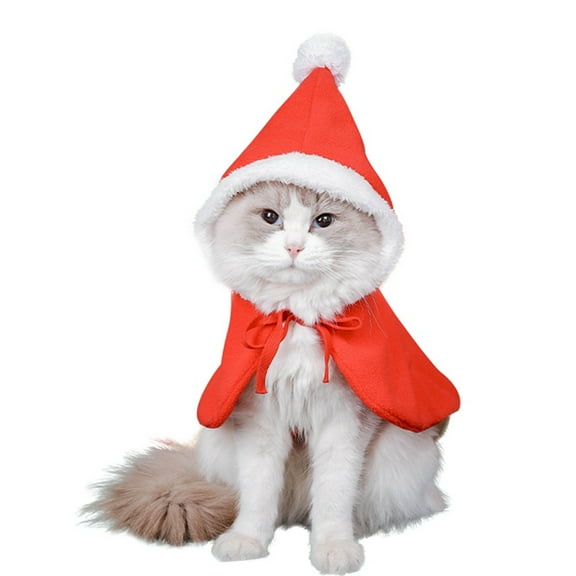 Cat Dog Christmas Outfit Pet Costume Cape,Santa Christmas Cat Clothes Cloak with Xmas Hat,Soft and Cute Elk Style Apparel for Cats and Puppy,Funny Christmas Pet Dress Up