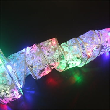Savings Christmas Decoration LED Ribbon Lights,13ft Christmas Tree Ornaments DIY Lace Bow String Lights Decoration (Four Color Colored Light Battery Powered)
