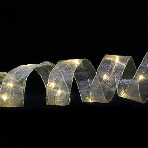 Christmas Ribbon Lights, 16ft 50 LED String Lights, Battery-Powered Copper Wire Christmas Tree Ribbon Lights for Holiday Party Weddings Indoor Christmas Tree Decorations (Silver)