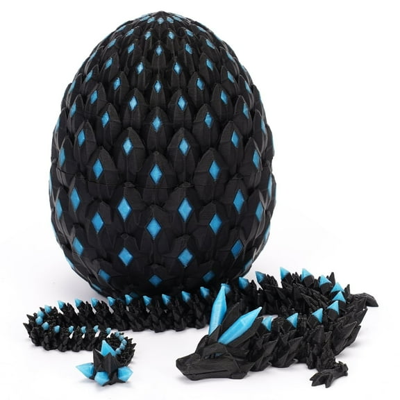 3D Printed Dragon Eggs with Dragon Inside, Articulated Crystal Dragons in Egg, Glow in The Dark Flexible Animals for Home Office Desk Decor, Halloween and Christmas gifts