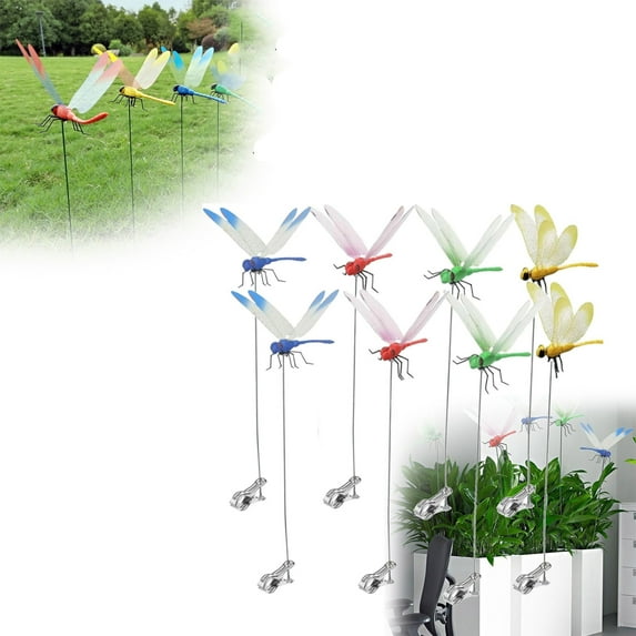 8PCS Artificial Dragonfly Pole Clips for Outdoors,Dragonfly Hat Clip On,Fake Dragonfly Pole Clip 3D Dragonfly Decor Gardening,Fake Dragonfly Clip,3D Dragonfly Garden Decorative Clips