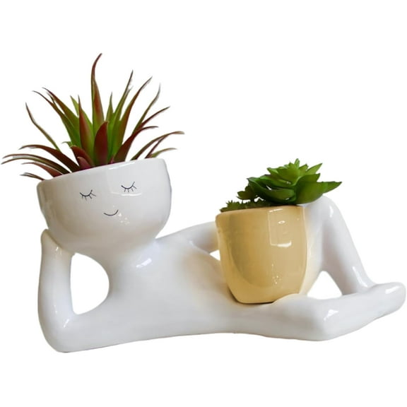 Funny Plant Pots, Lazy Little Character Lying Down Flowerpot Succulent Planters, Resin Funny Planters for Indoor Outdoor Plants, Lazy Guy Planter for Home Garden Decor