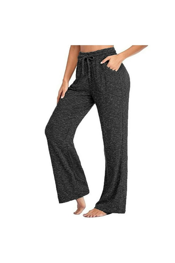 Yoga Leggings for Women Fashion Women Solid High Waist Pockets Loose Drawstring Wide Leg Yoga Pants