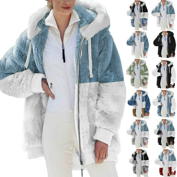 Fashion Winter Coats for Women Warm Faux Jacket Winter Zipper Long Sleeve Outerwear Gifts for Women
