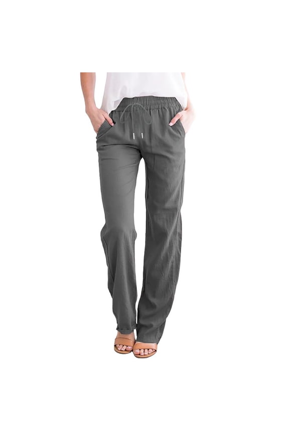 Clothes Fjofpr Workout Clothes Womens Long Cotton Linen Pants Large Size Casual Solid Color Drawstring Elastic Waist Straight Trousers