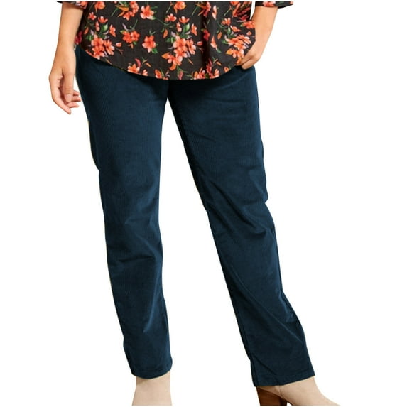 Corduroy High Waist Straight Leg Long Pants for Women Casual Trendy Trousers Solid Dress Pants Blue,2XL