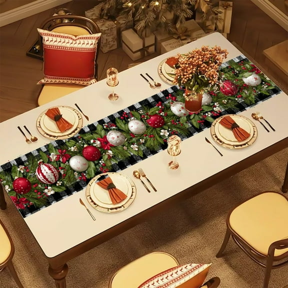 Danhjin Christmas Table Runner, Table Runners Waterproof Christmas Table Decorations, 72x13in Christmas Tablecloth Flag for Dining Kitchen Coffee Table Holiday Party Decor