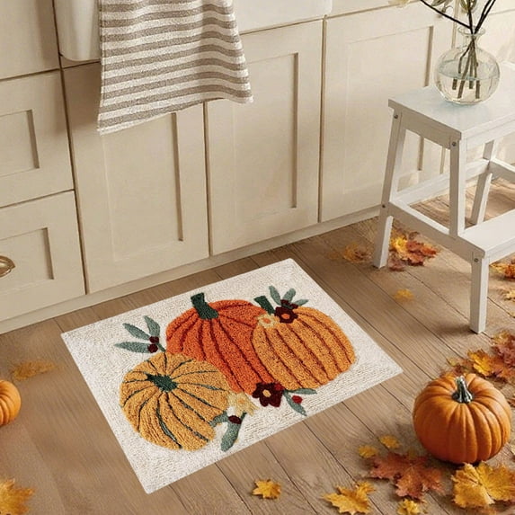 Danhjin Halloween Fall Rug Antislip Kitchen Mat, Pumpkin Maple Leaf Absorbent Door Mat for Fall Thanksgiving Decor, Entryway, Porch, Living Room, Indoor Outdoor Use 15.75x23.62in
