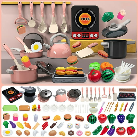 Danhjin Kids Play Kitchen, Play Kitchen Set with Pretend Cutting Toy and Realistic Safe Dishes Utensils, Cookware Educational Toy for Toddlers and Children, Christmas Gifts for Kids Learning