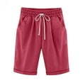 thumbnail image 1 of Deals of the Day,Bidobibo Women's Summer Casual Cotton Linen Shorts Hign Waisted Shorts Beach Comfy Elastic Waist Drawstring Loose Fit Solid Color Shorts Pants with Pockets, 1 of 5